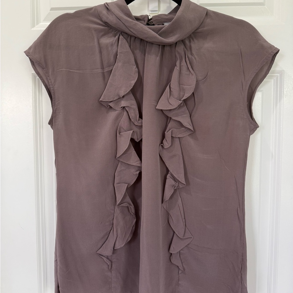 Classiques Entier Purple Gray Ruffled Cap Sleeve Blouse